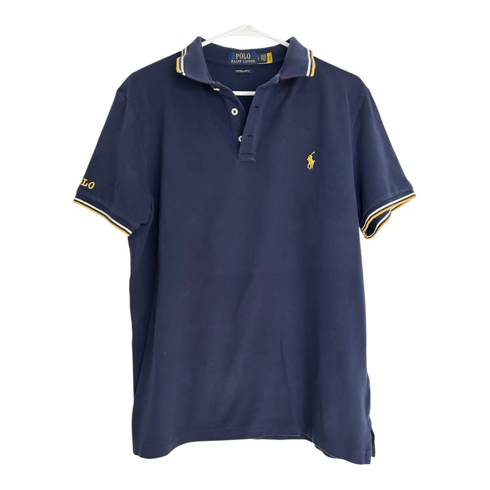 Polo by Ralph Lauren Men's Dark Blue Polo with Yellow Accents